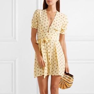 NWOT Faithful the Brand Tie Dress: Yellow with brown polka dots size 8